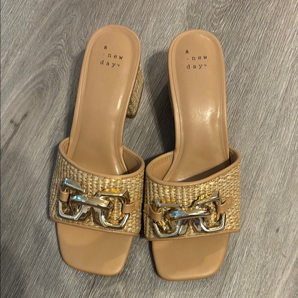 A New Day Tan Woven Slide Sandals
